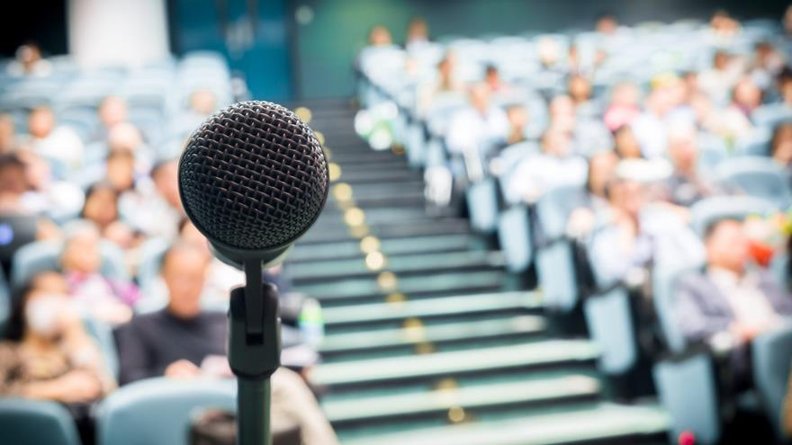 Microphone with Crowd stock photo