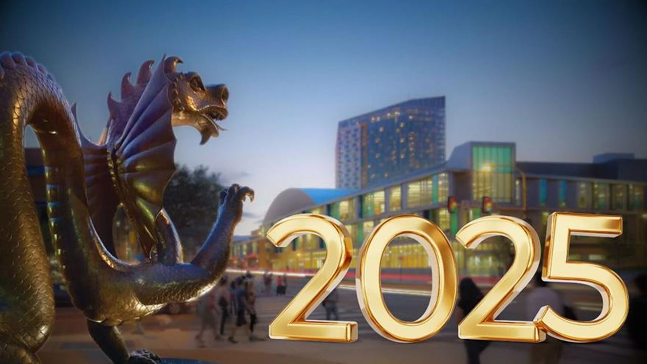 2025 next to Drexel's dragon statue