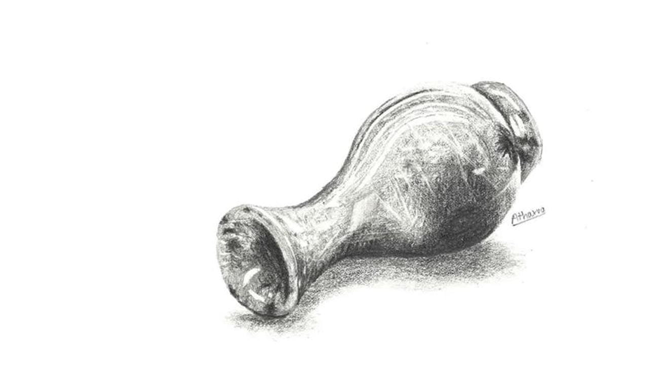 A sketch of a jade vase by Atharva Gogate, a design graduate student in the Antoinette Westphal College of Media Arts & Design.