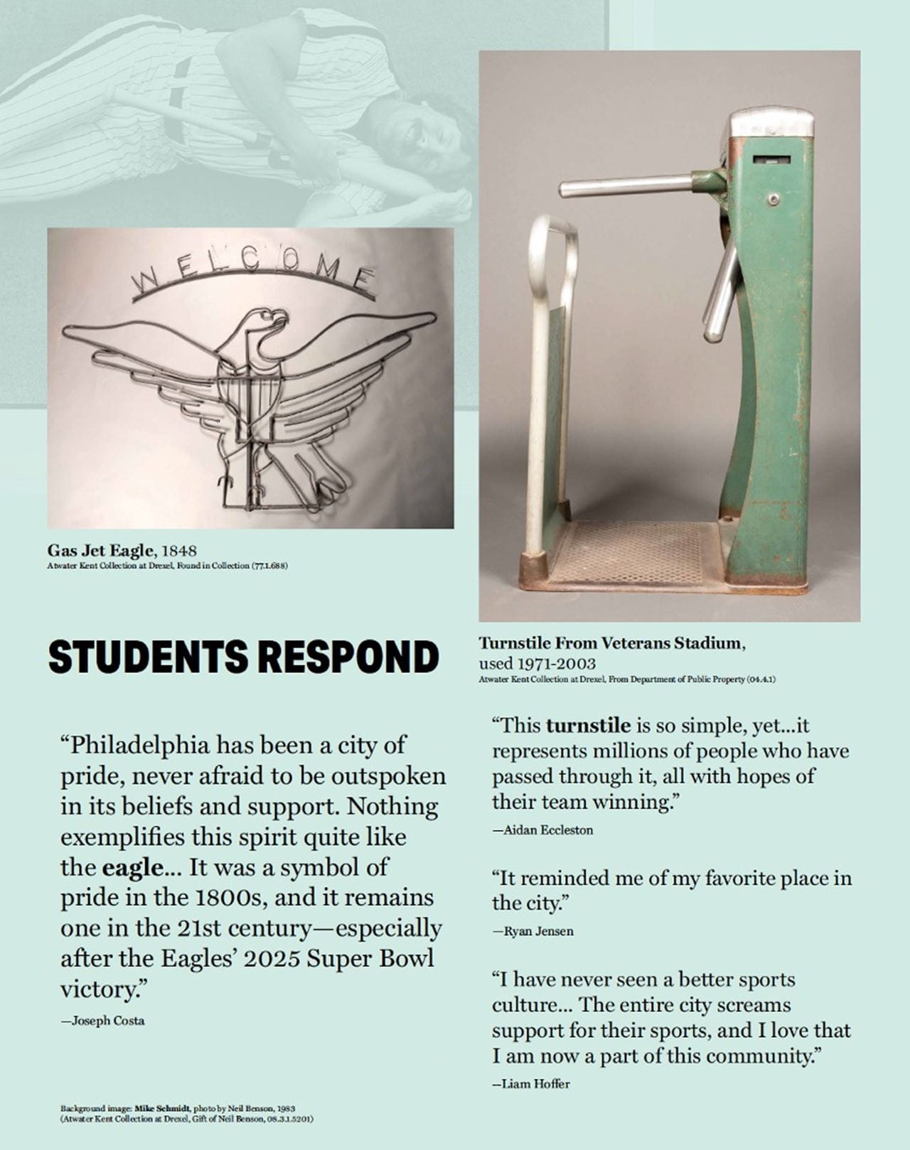 A poster of historical objects and student quotes