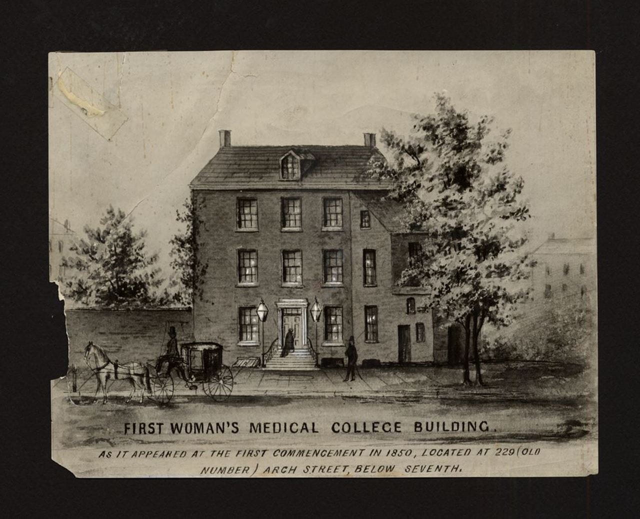 An image of the original building housing Woman's Medical College of Pennsylvania.
