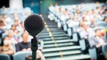 Microphone with Crowd stock photo