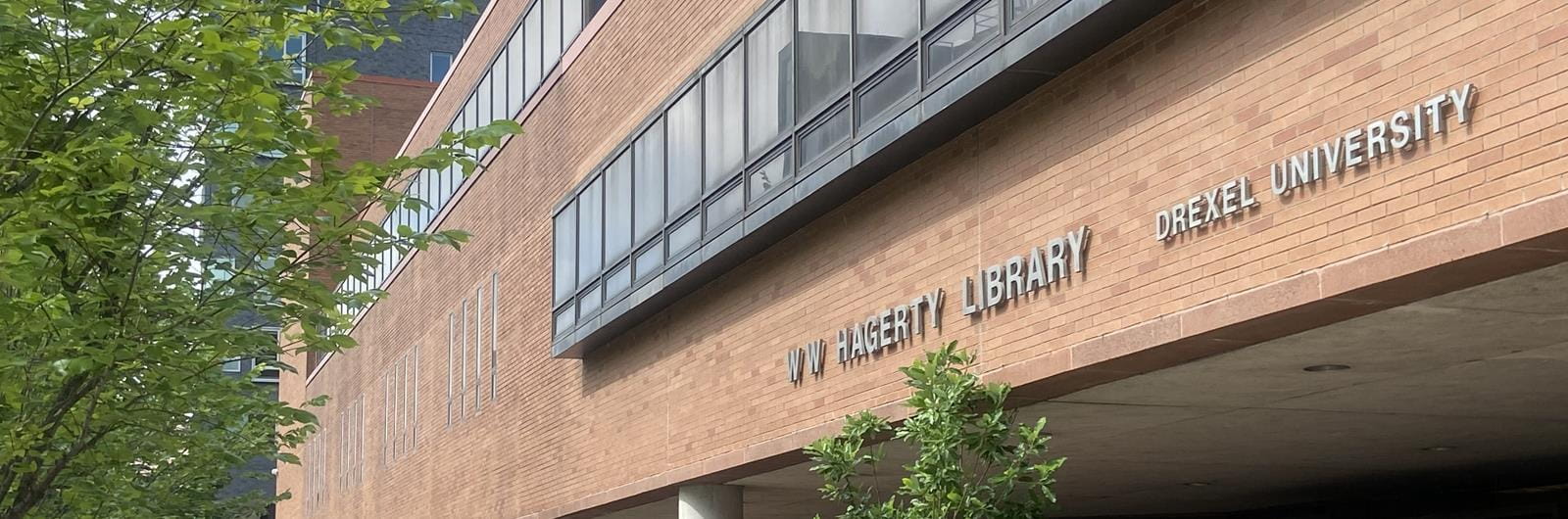 outside of Hagerty Library in summer