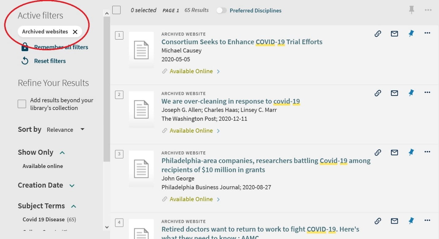 A screenshot of search results in DragonSearch